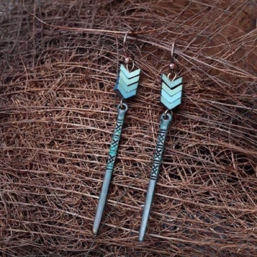 Teal arrow earrings